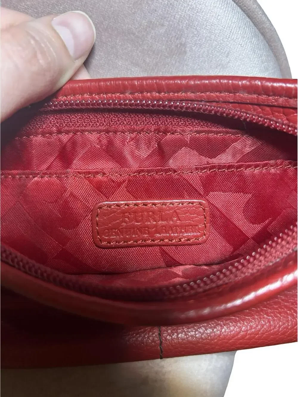 Vintage Furla Red Pebbled Leather Cosmetic Pouch Clutch Italy